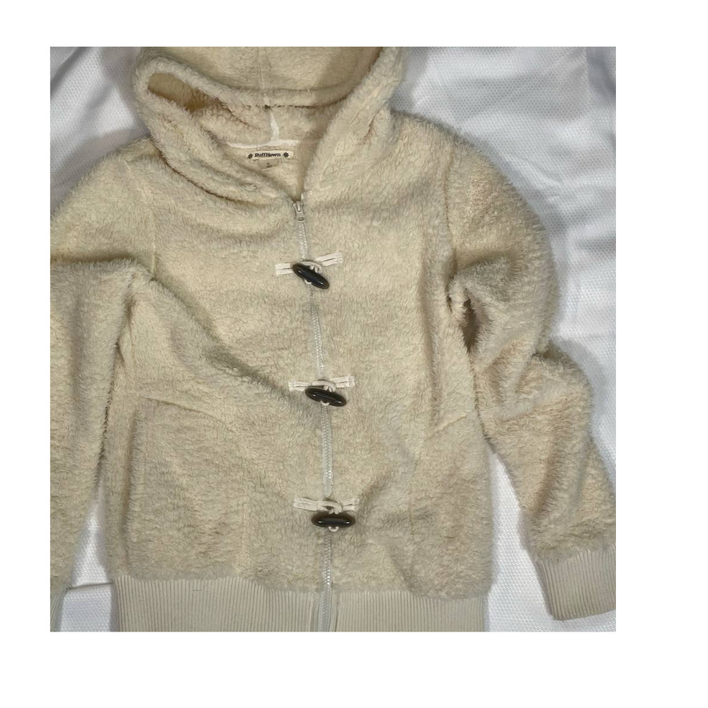 Ruff Hewn Sweater Small Cream White Hooded Pocket Polyester Fall Winter